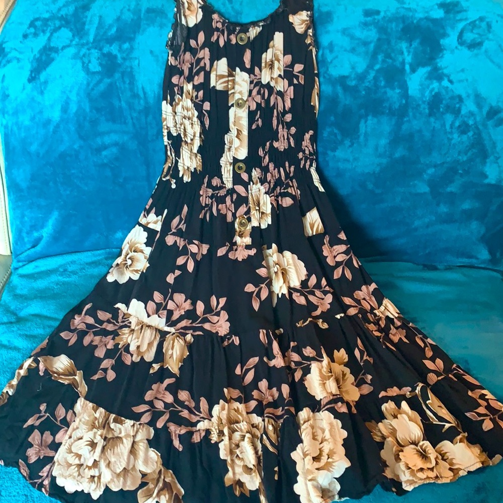 Lapis Floral black, tan and beige size M floral dress